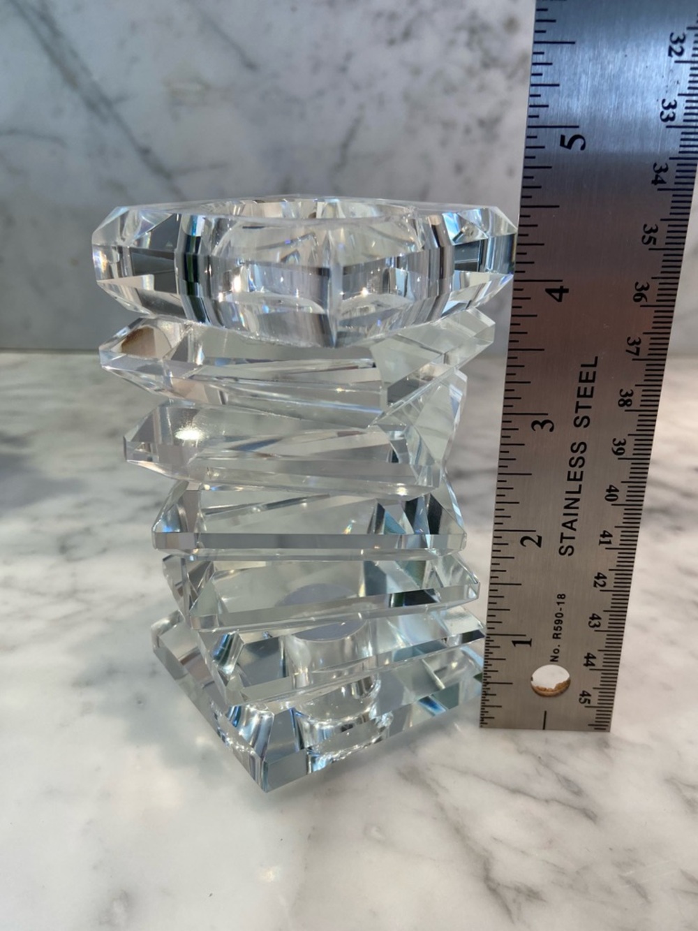 Clear Stacked Faceted Glass Candle Holder - Picture 5 of 6